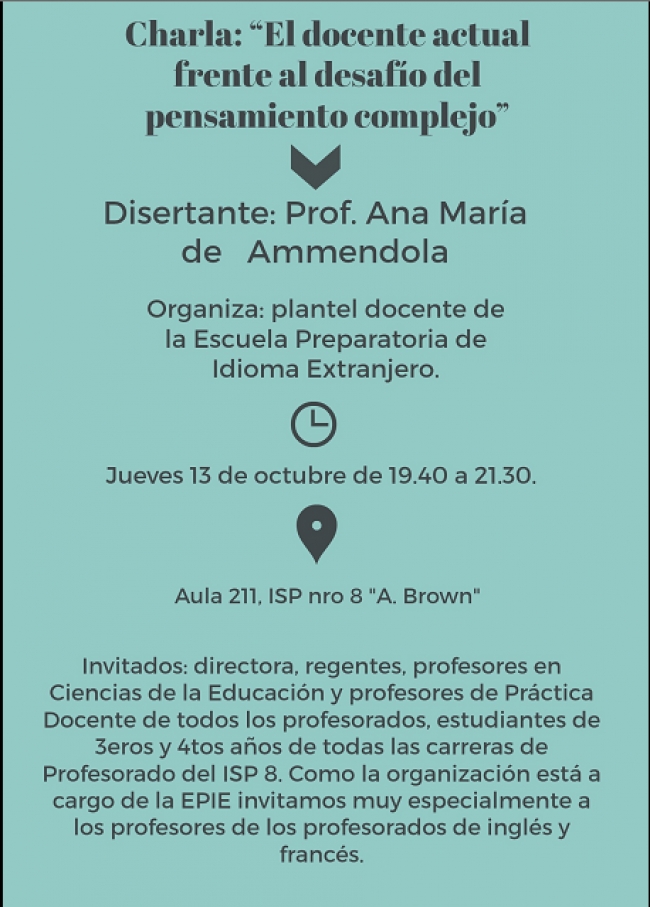 Charla "El docente actual frente al desaf&iacute;o del Pensamiento Complejo"